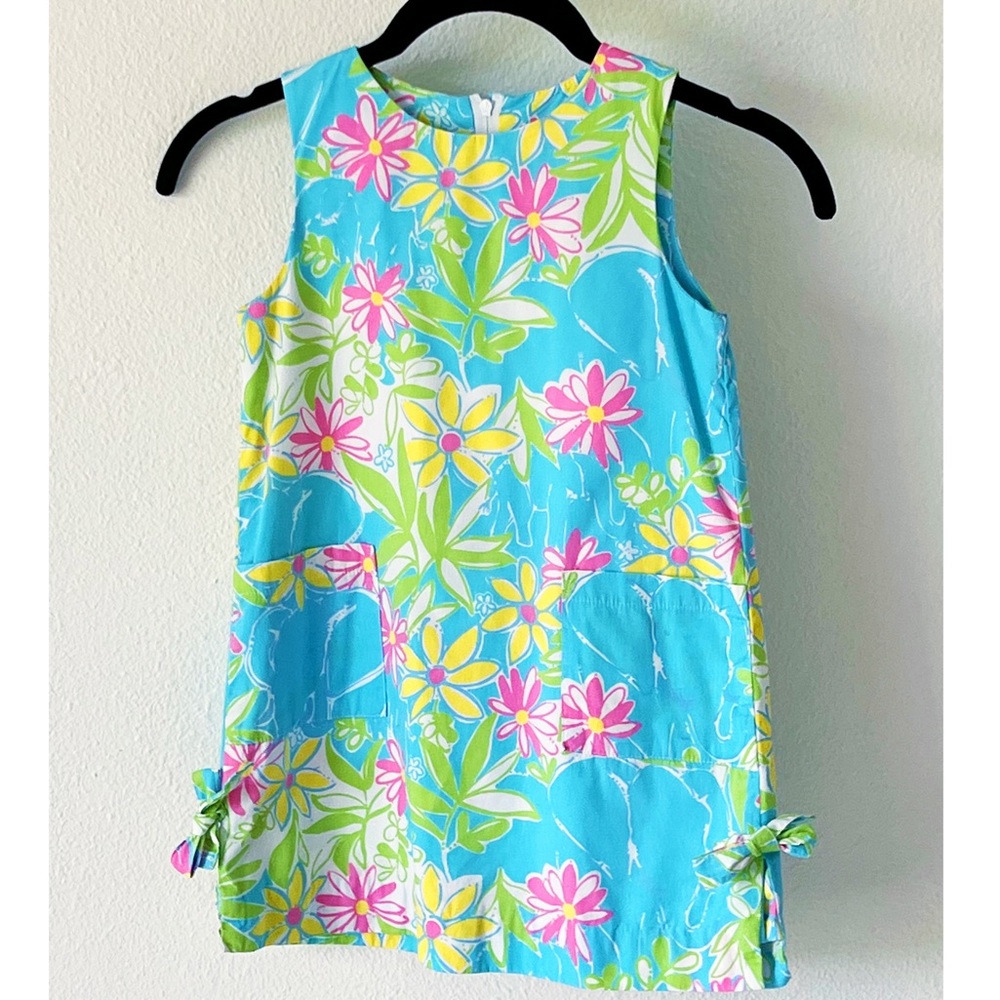 Lilly Pulitzer Vintage Garden Vistal Blue Floral Elephant Print Shift Dress